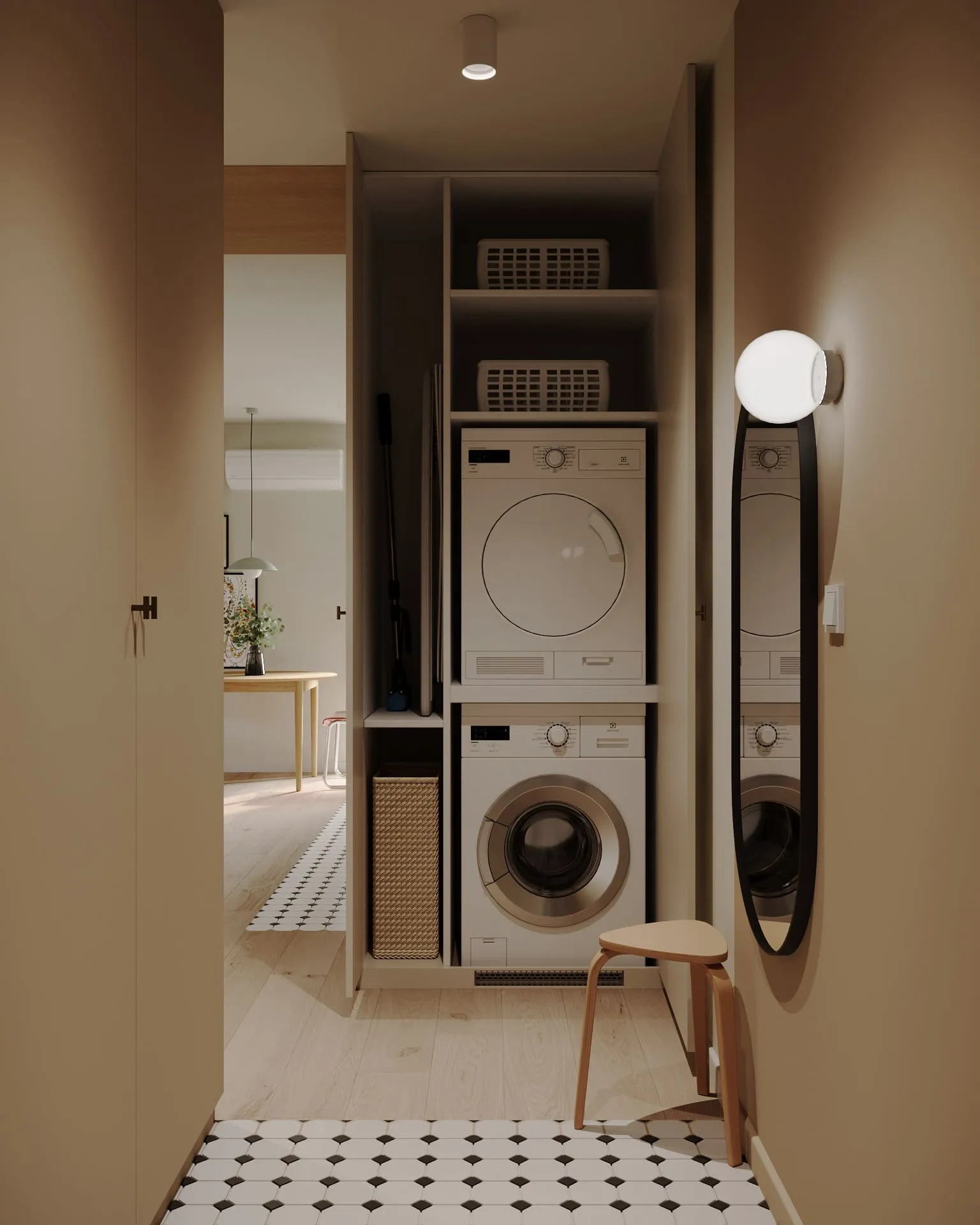 Дизайн інтер’єру передпокою з господарською шафою для пральної та сушильної машин